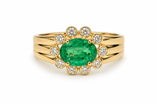 Anillo con esmeralda y diamantes