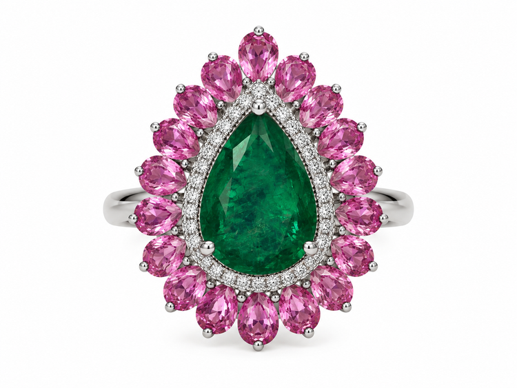 Anillo Esmeralda, Zafiros Rosas & Diamantes
