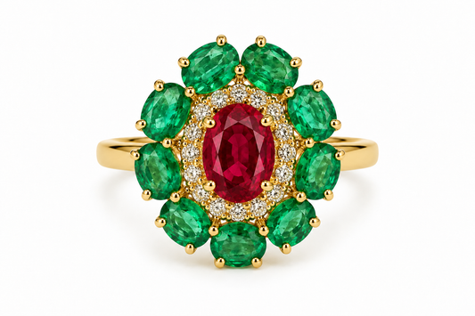 Anillo esmeralda y rubí