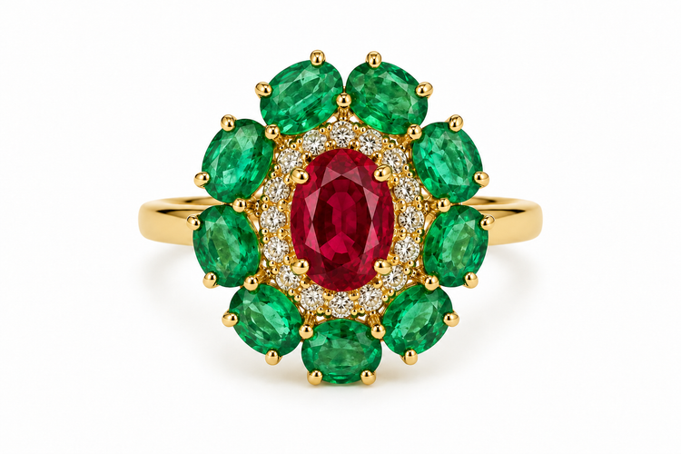 Anillo esmeralda y rubí