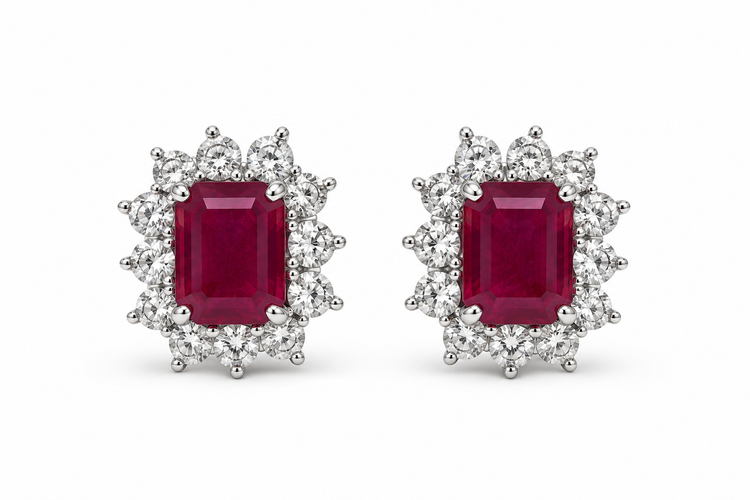 Aretes Rubí Diamantes