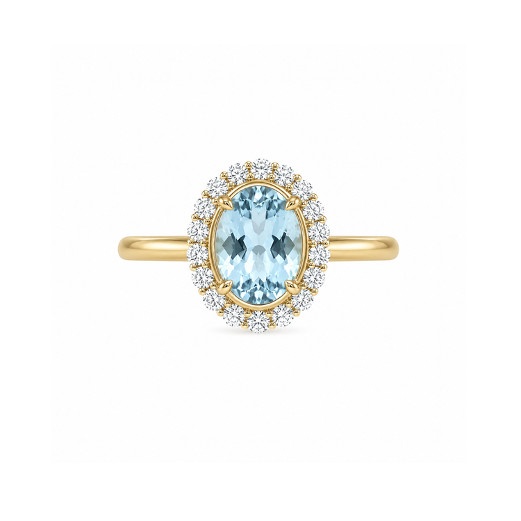Anillo de Aquamarina bisel con diamantes