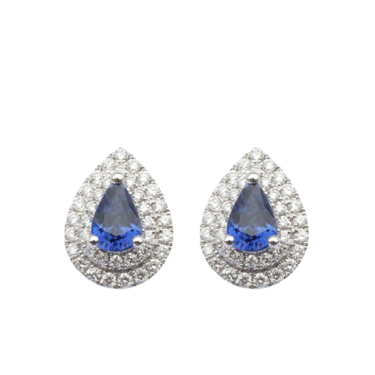 Double halo sapphire earrings with diamonds