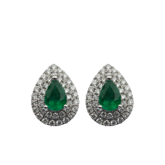 Aretes Esmeralda con Diamantes doble halo