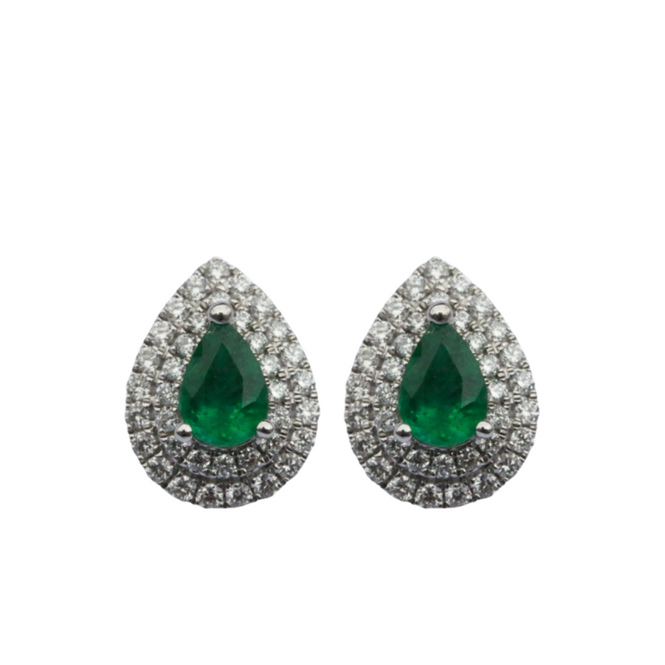 Aretes Esmeralda con Diamantes doble halo