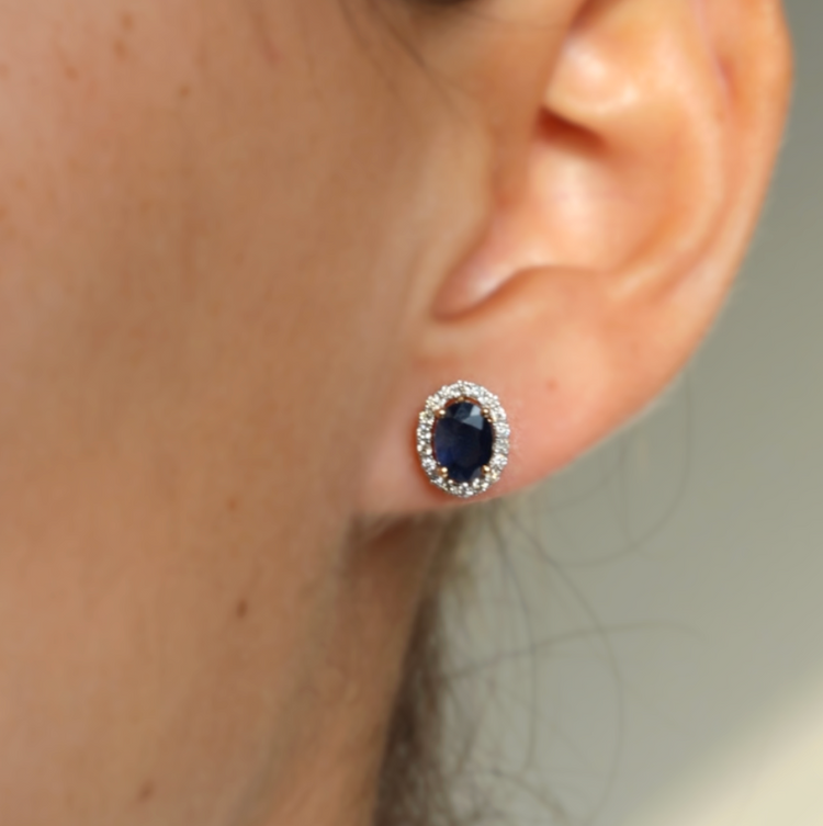 Sapphire Studs with Diamond Halo
