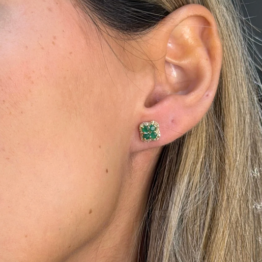 Aretes Esmeralda Halo Diamantes