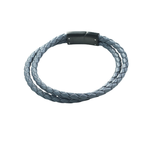 Pulsera Cuero Gris Doble Trenzado