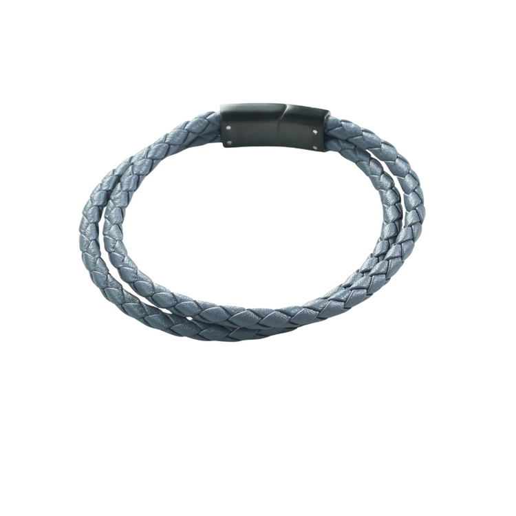Pulsera Cuero Gris Doble Trenzado