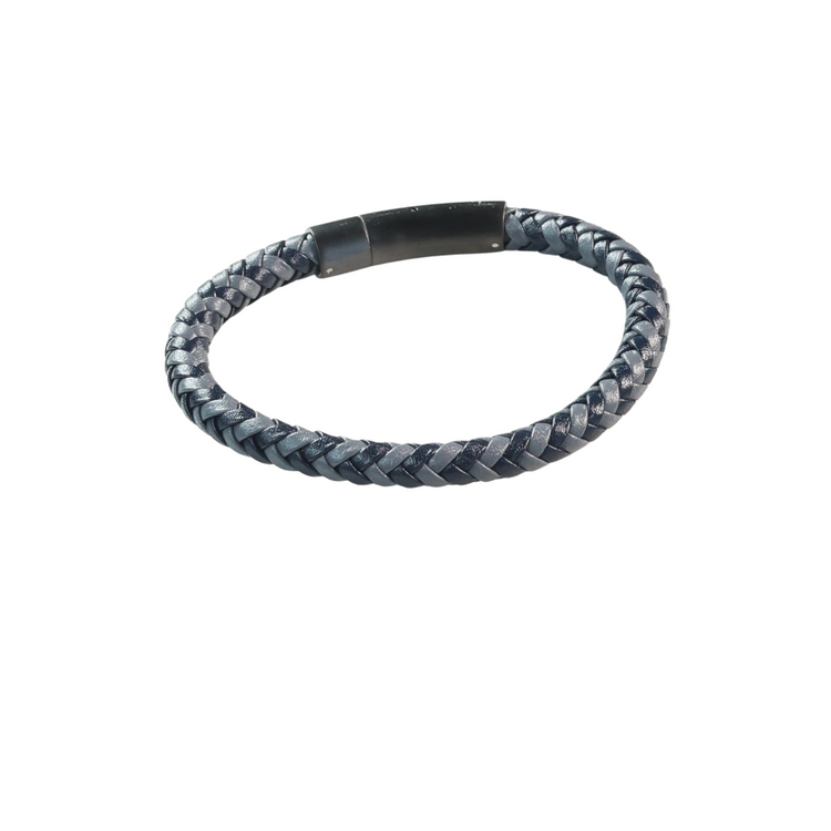 Pulsera Cuero Azul Gris Trenzado