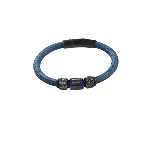 Pulsera Cuero  Goma Azul Textura