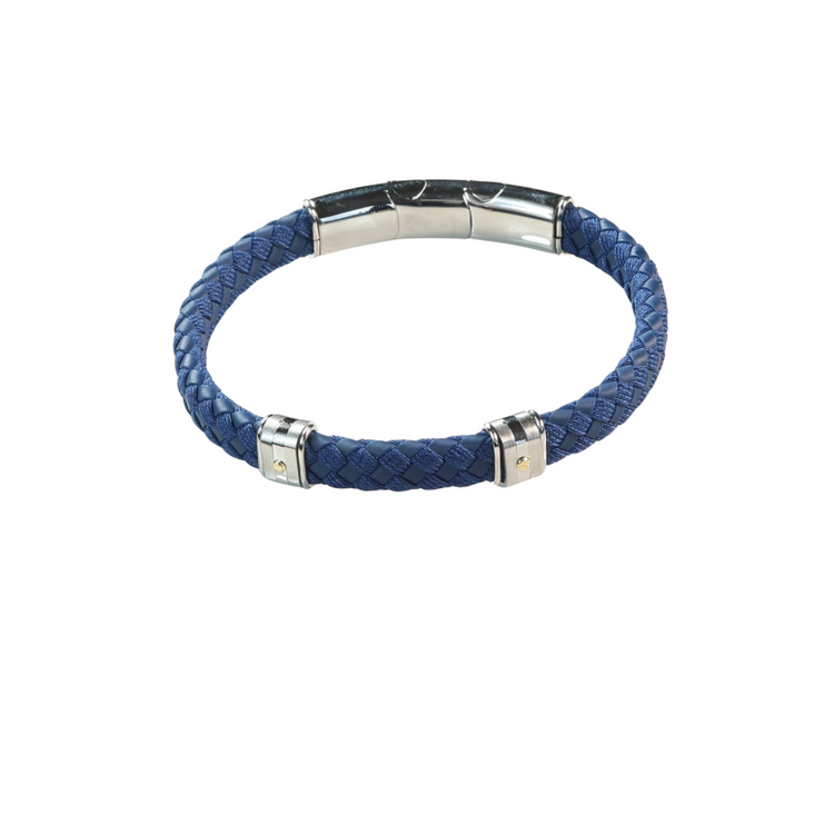 Pulsera Cuero  Azul Trenzada