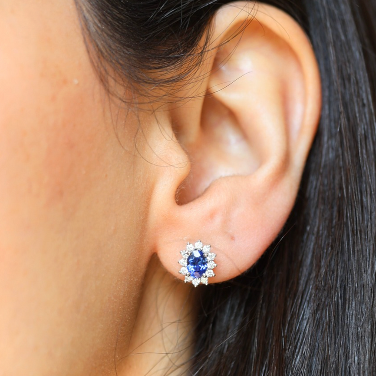 Aretes Zafiro Halo Diamantes