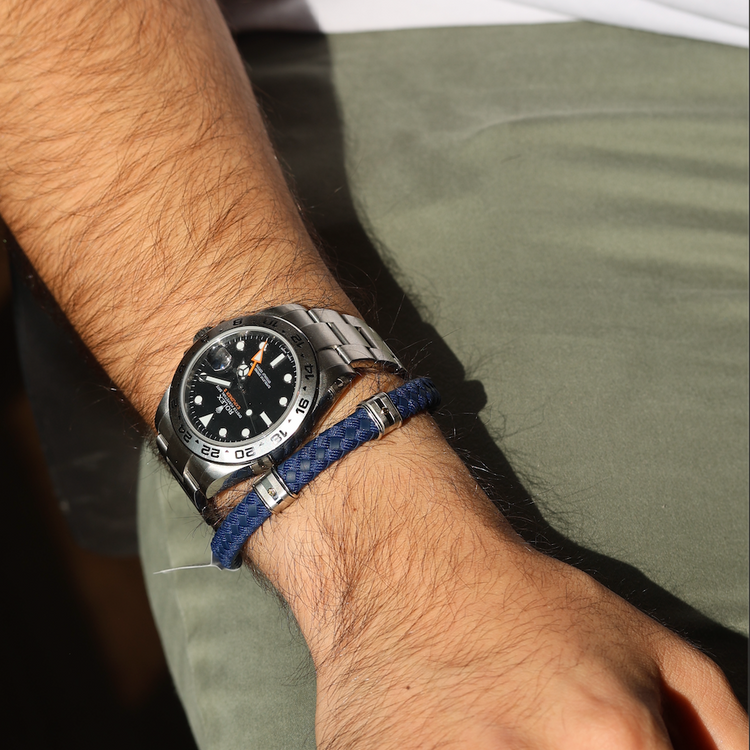 Pulsera Cuero  Azul Trenzada