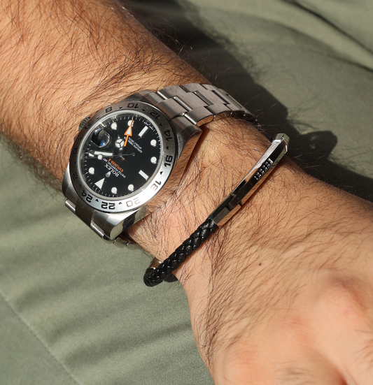 Pulsera Cuero  Trenzado Negro