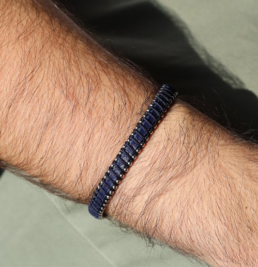 Pulsera Cuero Cordon Azul