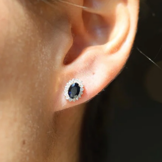 Aretes Zafiro Halo Diamantes