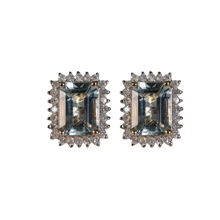 Aretes de Aguamarina Halo de Diamantes
