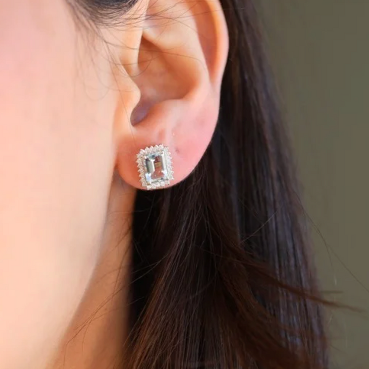 Aretes de Aguamarina Halo de Diamantes