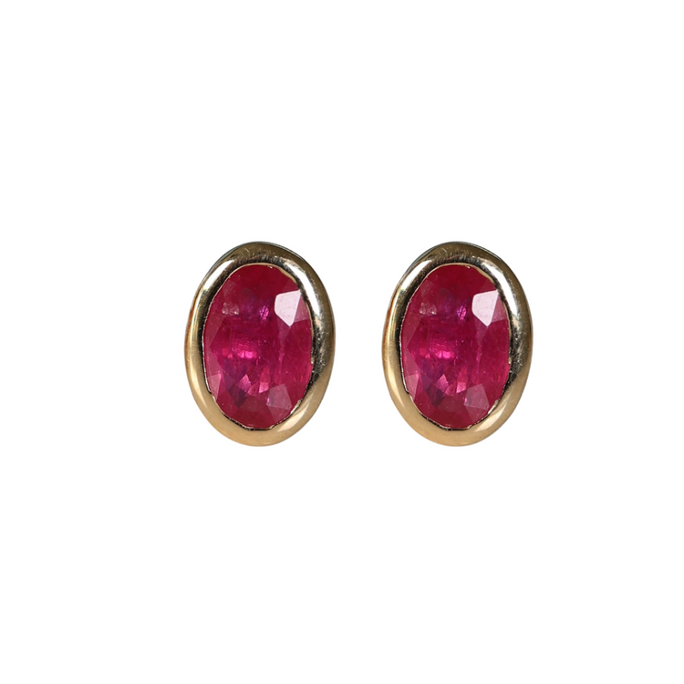 Aretes De Rubi Bisel Oval