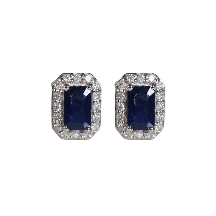 Aretes Zafiro Halo Diamantes