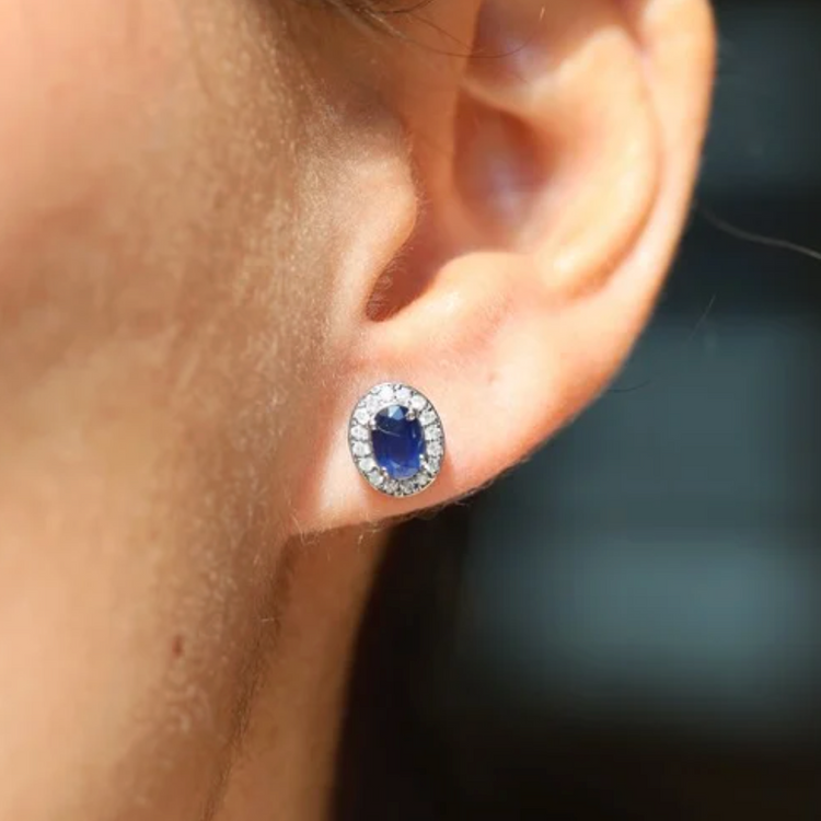 Aretes de Zafiro Halo de Diamantes