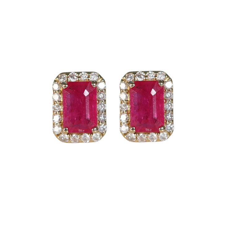 Aretes de Ruby Halo de Diamantes