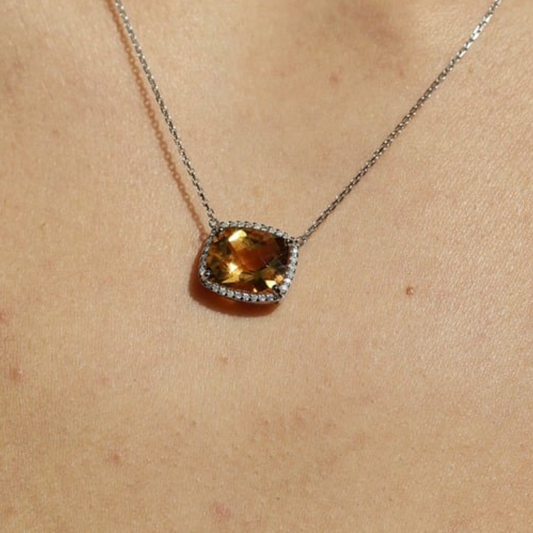 Collar Dije Citrina Halo Diamantes