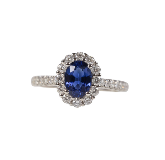 Anillo Zafiro Halo Diamantes