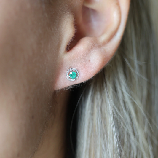 Aretes Esmeralda  Halo Diamantes