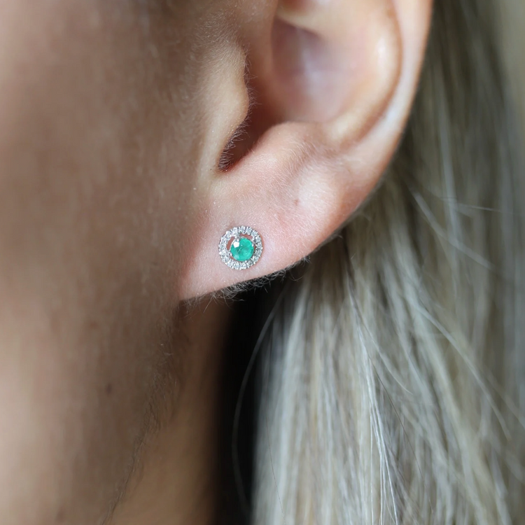 Aretes Esmeralda  Halo Diamantes