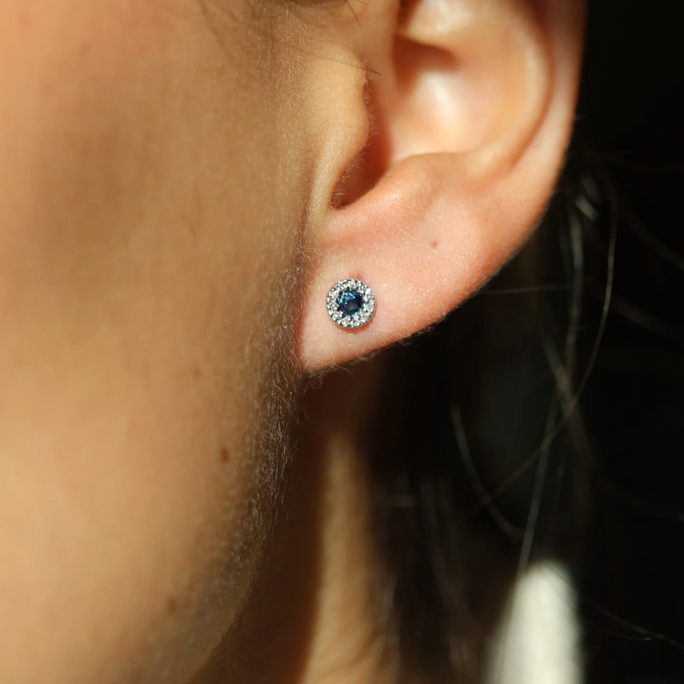 Aretes Zafiro Halo Diamantes