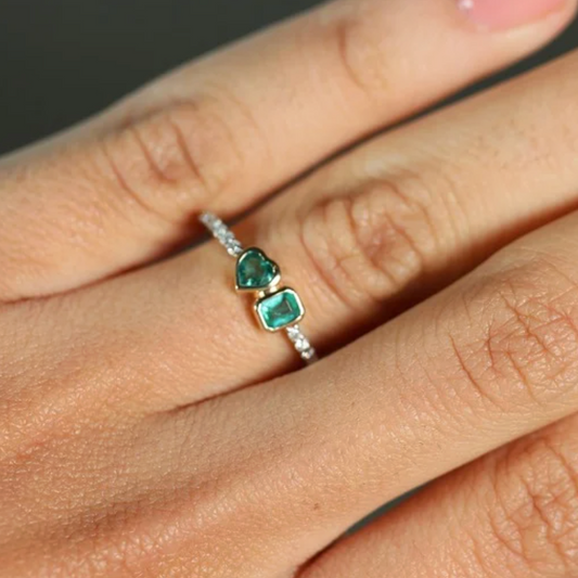 Anillo Esmeralda Toi et Moi Pavé