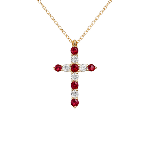 Collar Dije Cruz Rubies Diamantes