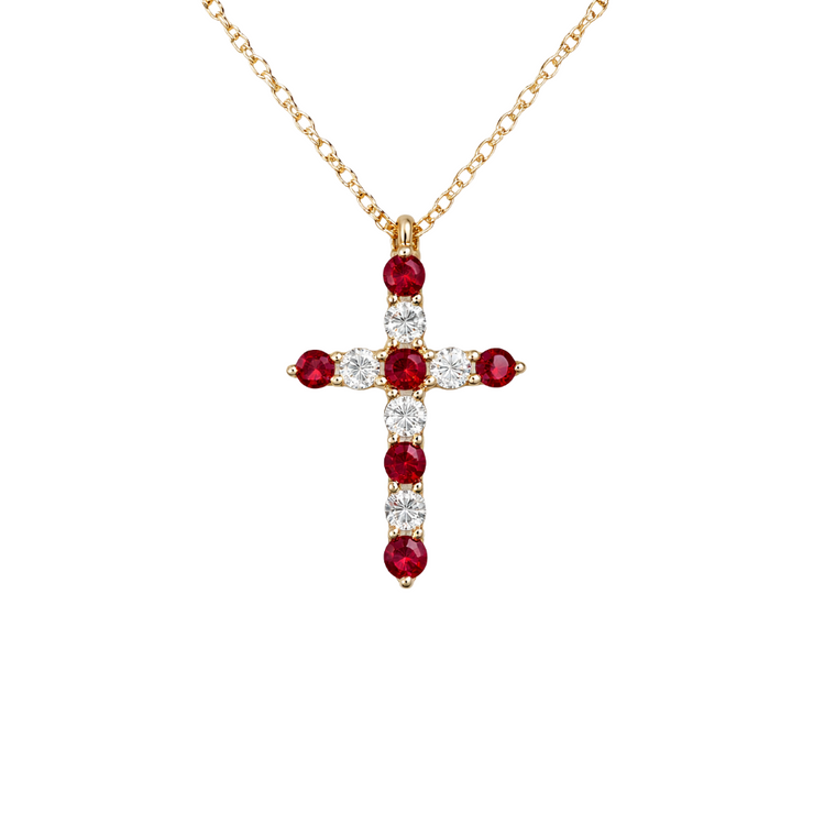Collar Dije Cruz Rubies Diamantes