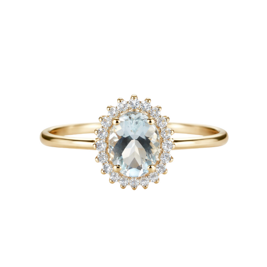 Anillo de Aquamarina con Halo Diamantes