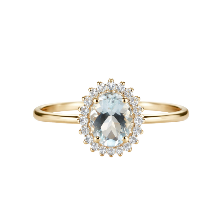Anillo de Aquamarina con Halo Diamantes