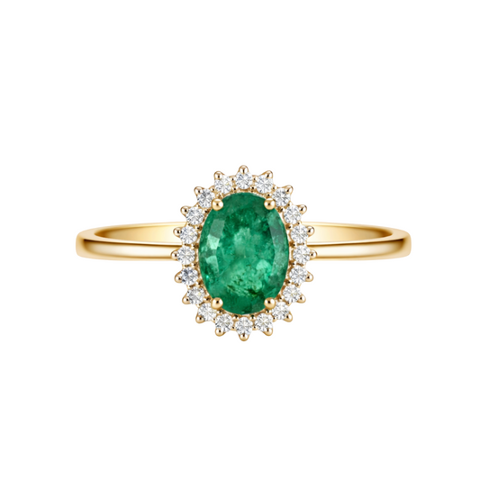Anillo de Esmeralda con Halo Diamantes