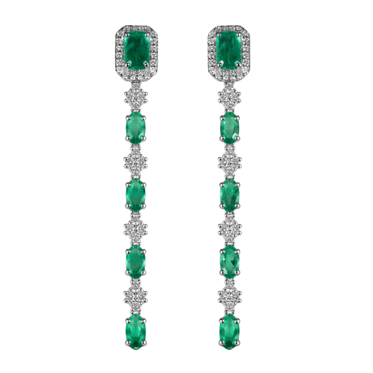 Aretes Largos de Esmeralda con Diamantes