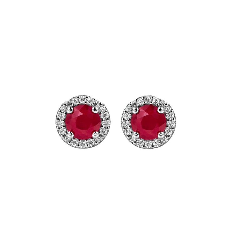 Aretes Rubi Halo Diamantes