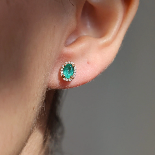 Aretes Esmeralda Halo Diamantes