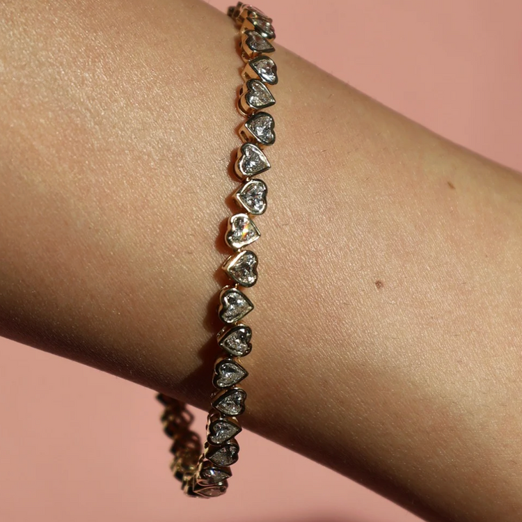 Tennis Bracelet Diamantes Corazón Bisel