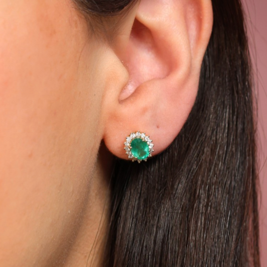 Aretes Esmeralda Halo Diamantes