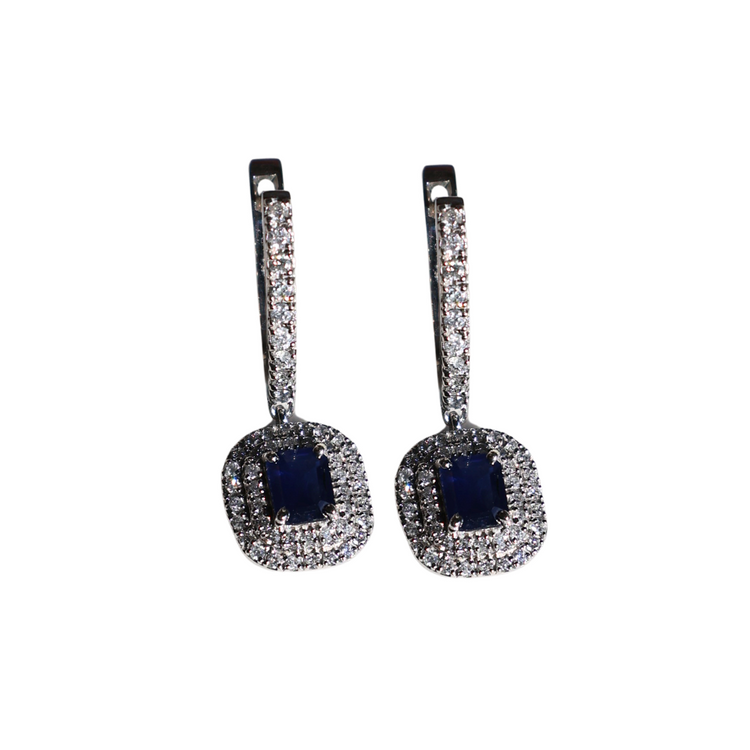 Aretes Zafiro Halo Diamantes