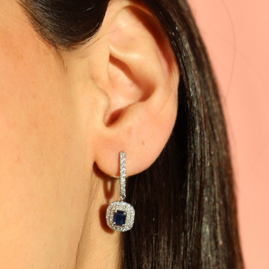 Aretes Zafiro Halo Diamantes