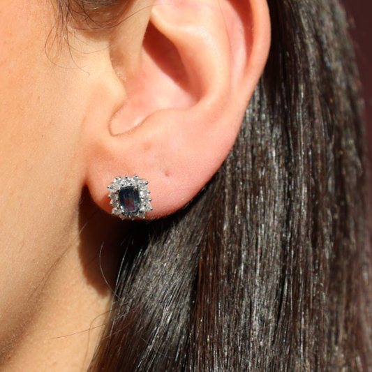 Aretes Zafiro Halo Diamantes