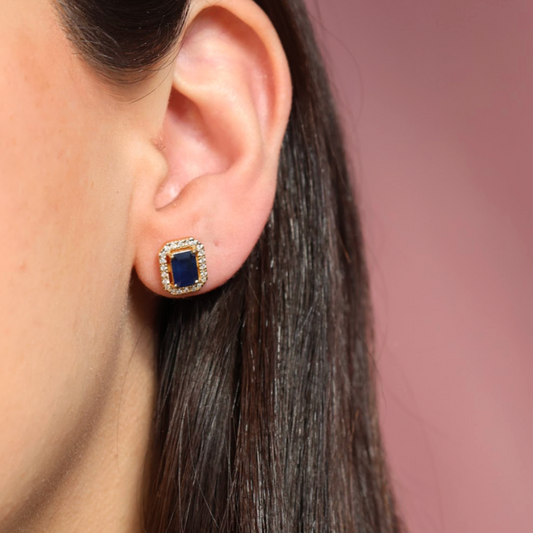 Aretes Zafiro con Halo Diamantes