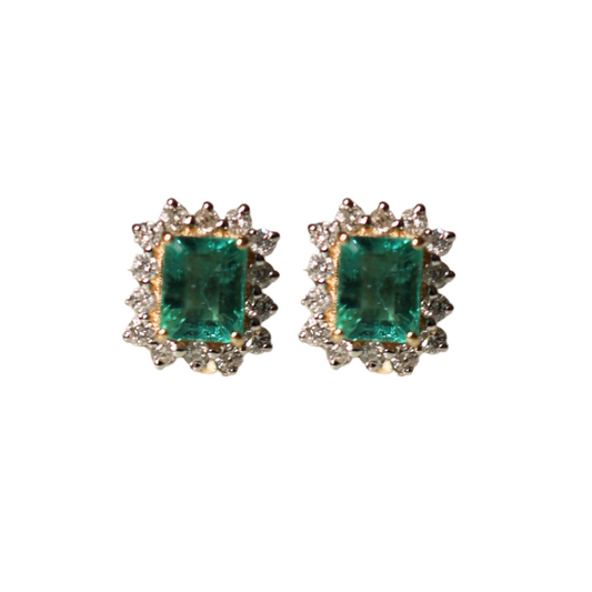 Aretes Esmeralda Halo Diamantes