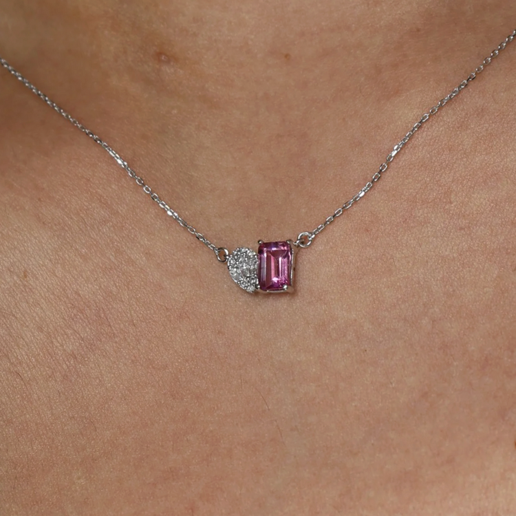 Collar Dije  Zafiro Rosa Diamante