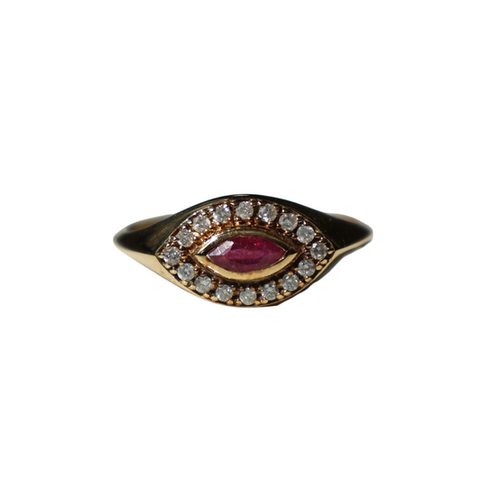 Anillo Rubí Diamantes Ojo